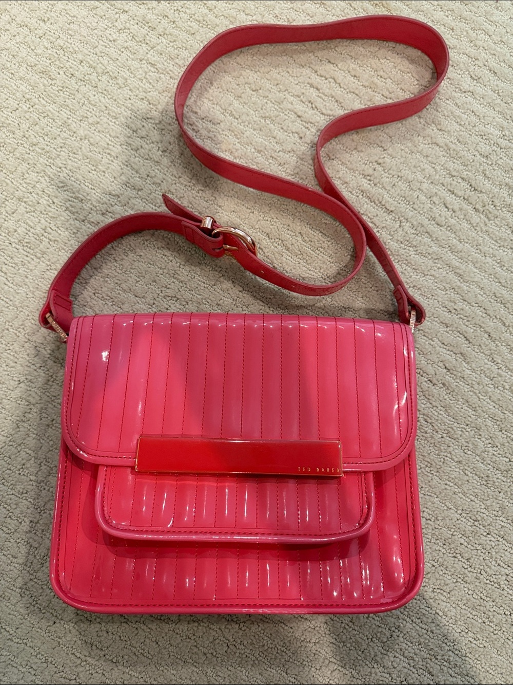 Ted Baker Pink Patent Quilted Crossbody Bag with Gloss Bar